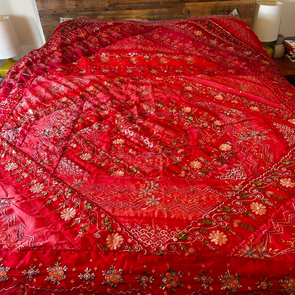 Hand-Embroidered Indian Bed Spread (fits king or queen)
